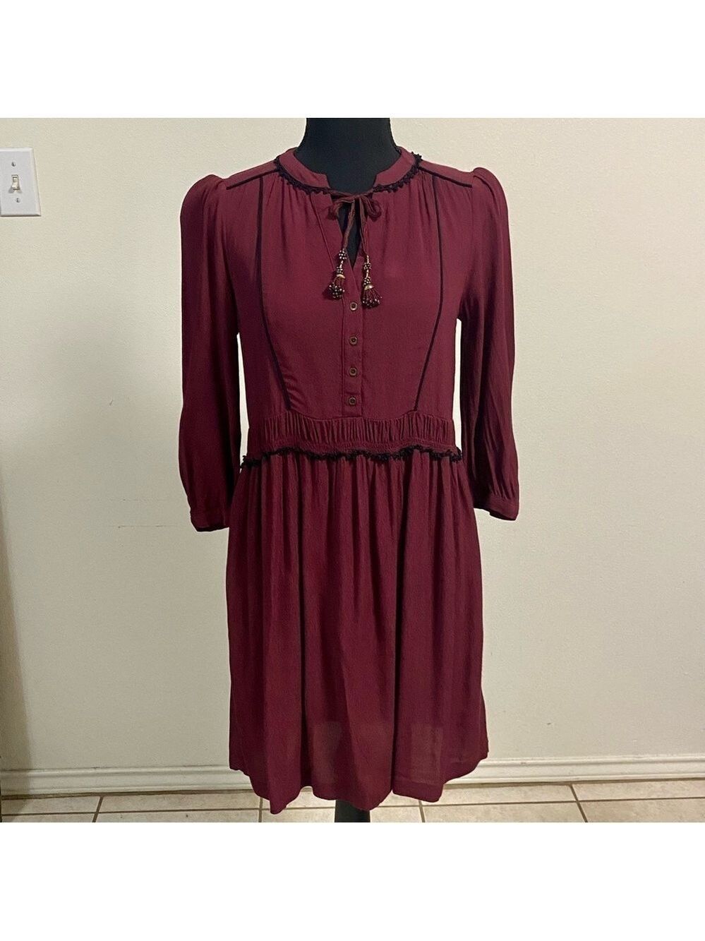Maeve Dress Women’s Size XS Maroon Galvan Boho Dress